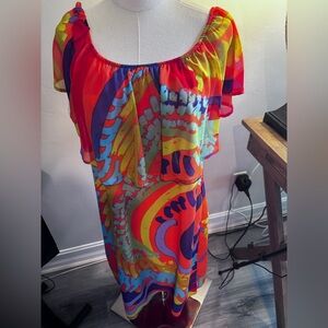 Artex Vibrant Multicolor Off-Shoulder Midi Dress S